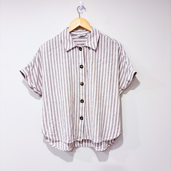 🌼NWOT🌼 REITMANS White and beige striped linen shirt - Picture 1 of 6